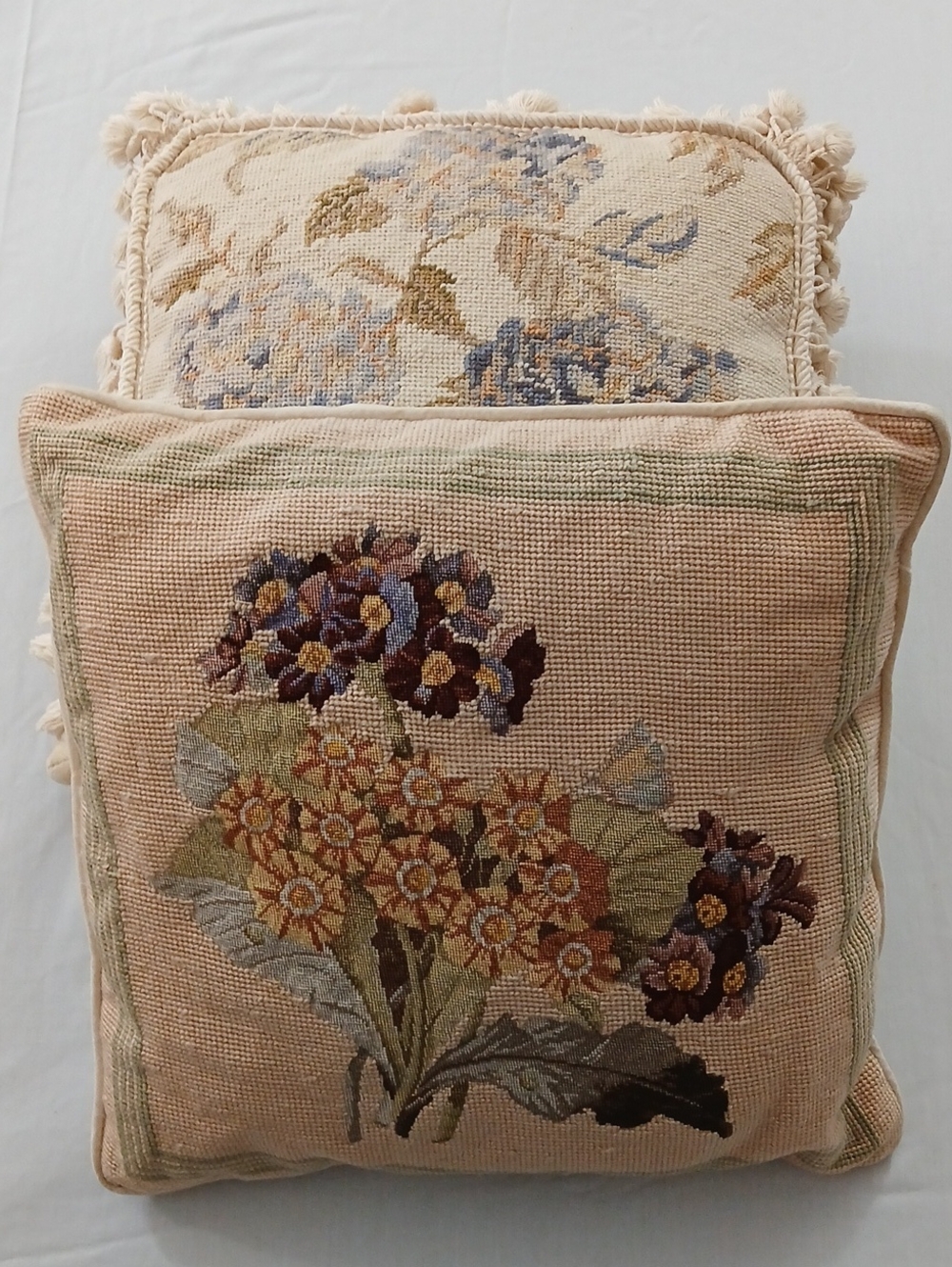 Antique Handmade Needlepoint Pillow Set